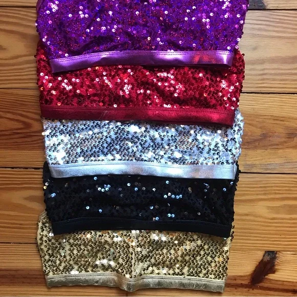 Double Platinum Performance Wear Sequin Gold Silver Red Black Purple Bra NWOT YL - Picture 3 of 8